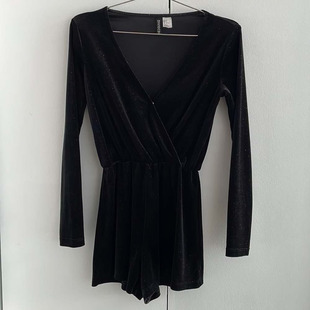 Black Sparkly Long Sleeve Romper w/ Shorts
